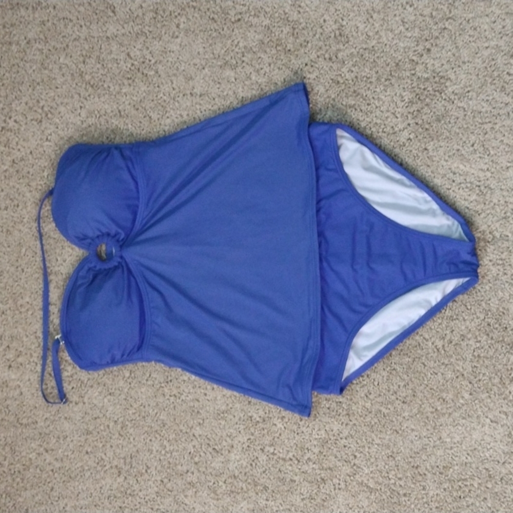 Calvin Klein Swimsuit Womens Sz S Blue Keyhole Convertible Tankini Beach Summer